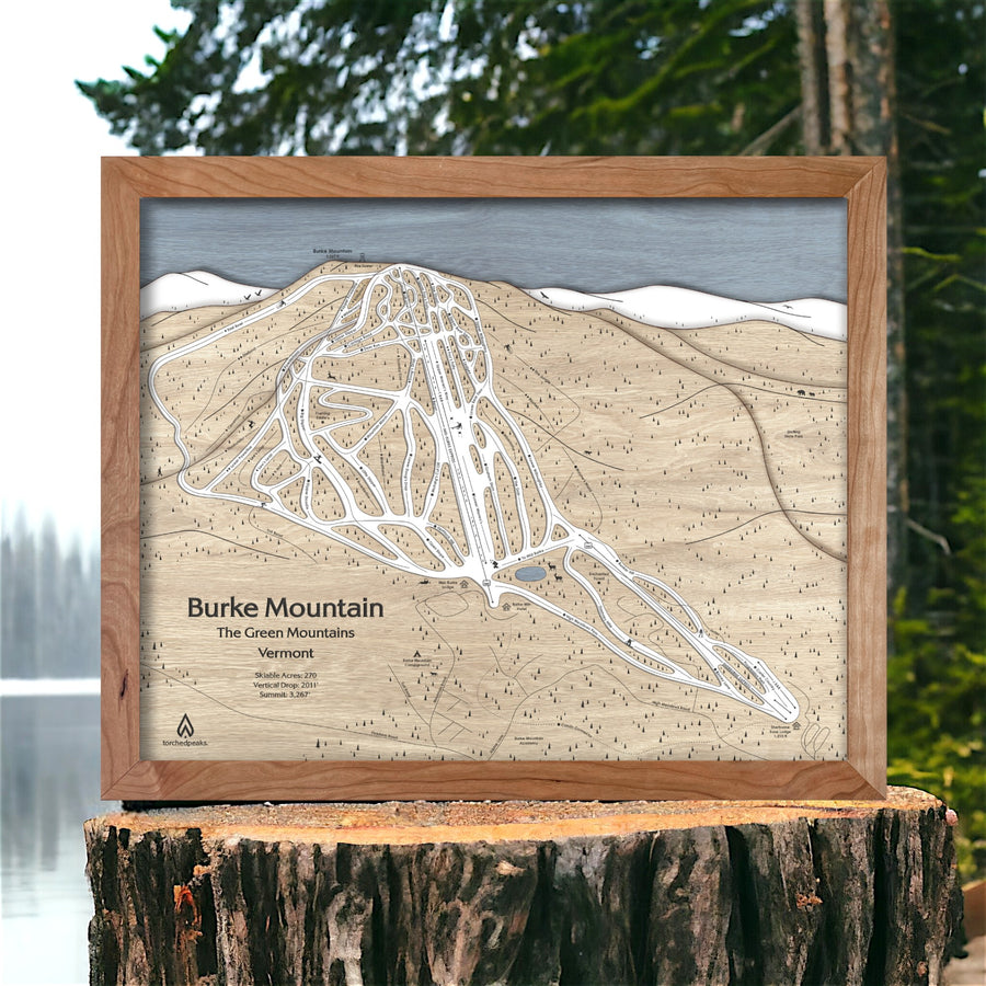 Burke Mountain Ski Area Map, Engraved Laser-cut ski map