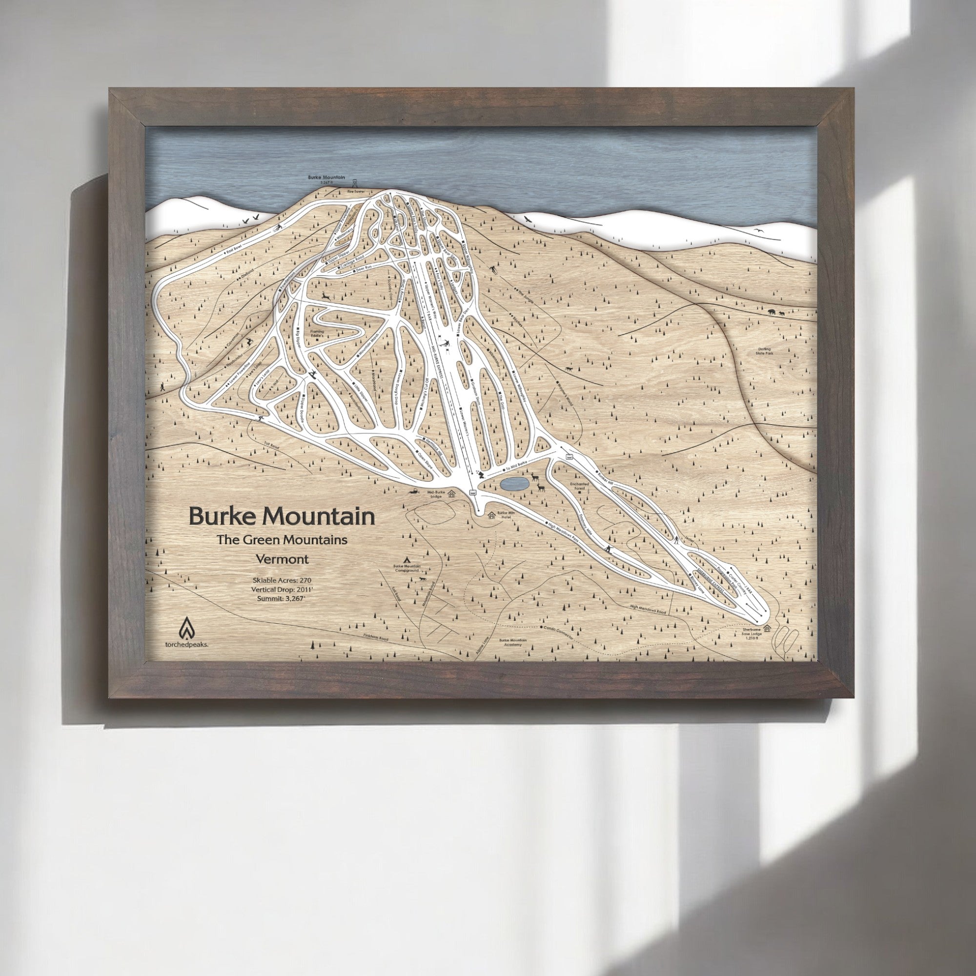 Burke Mountain VT Ski Map, 3D Wood Ski Map of Burke Ski Resort