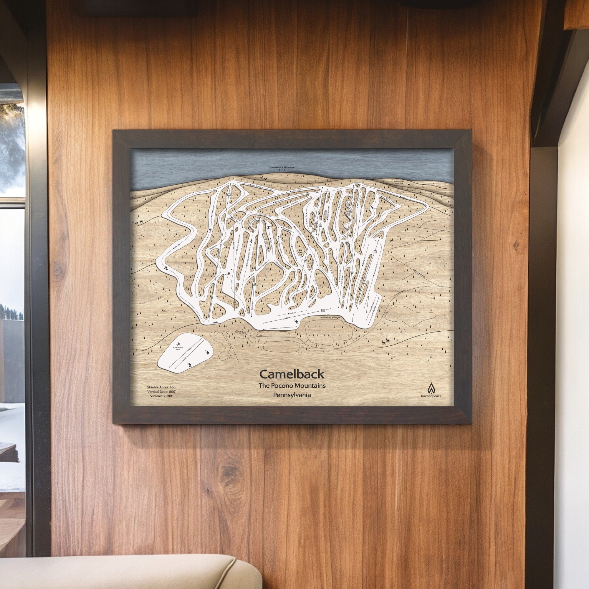 Camelback Pennsylvania Ski Resort Map, Ski Trail Map Art, 3D Mountain Art