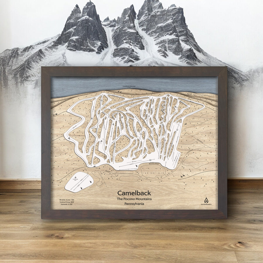 Camelback 3D Laser-engraved map by Torched Peaks - Slopes Mountain Art