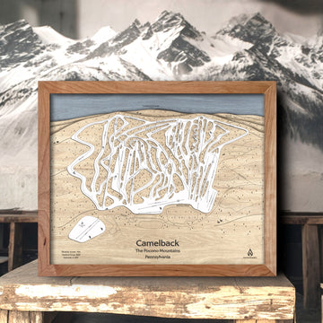 Camelback Laser-carved wooden map, Skiing Wall Art