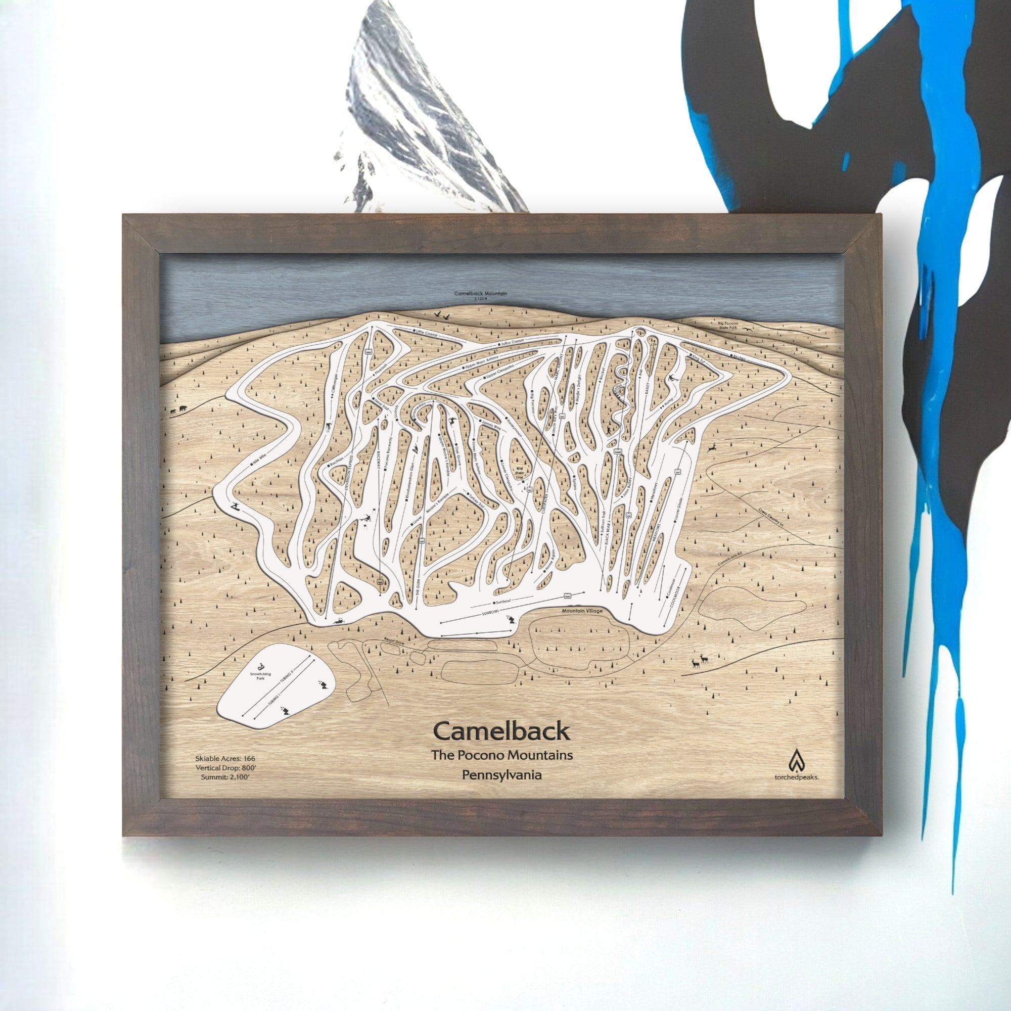 Camelback Resort Wooden Ski Trail Map, Ski Slope Mountain Art