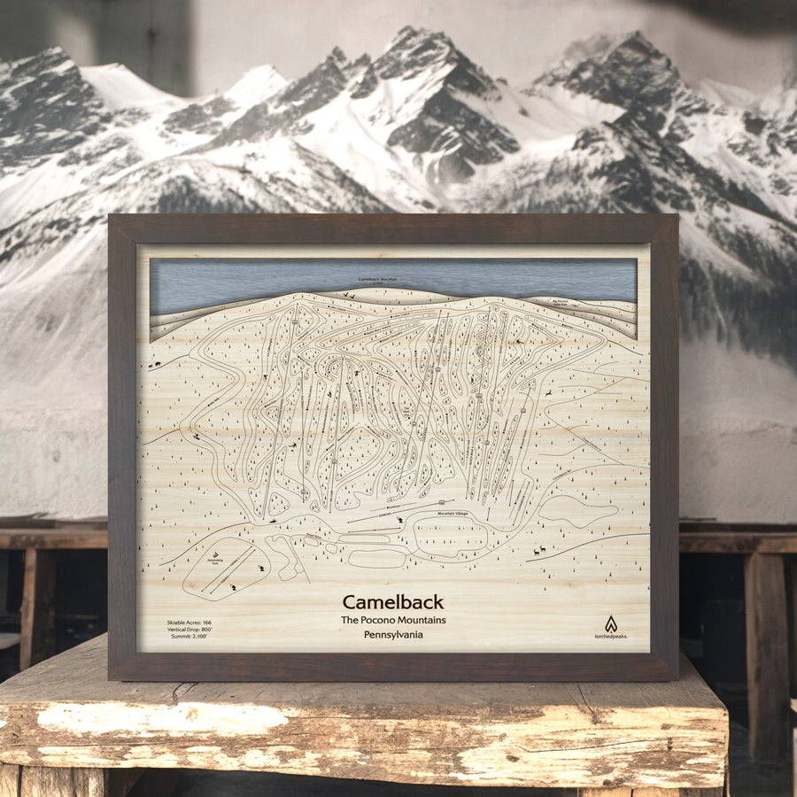 Camelback Resort, Ski Trail Map Art, 3D Wooden Map