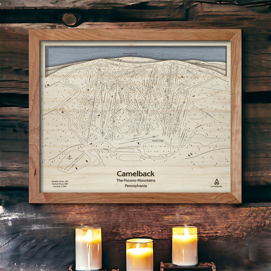 Camelback Ski Map, Ski Cabin Decor, 3D Layered Wood Map