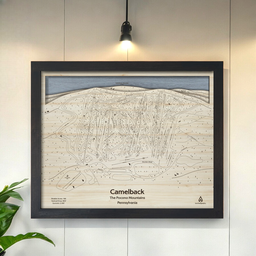 Camelback Resort, Handcrafted Wall Map, Wooden Mountain Art, Slopes