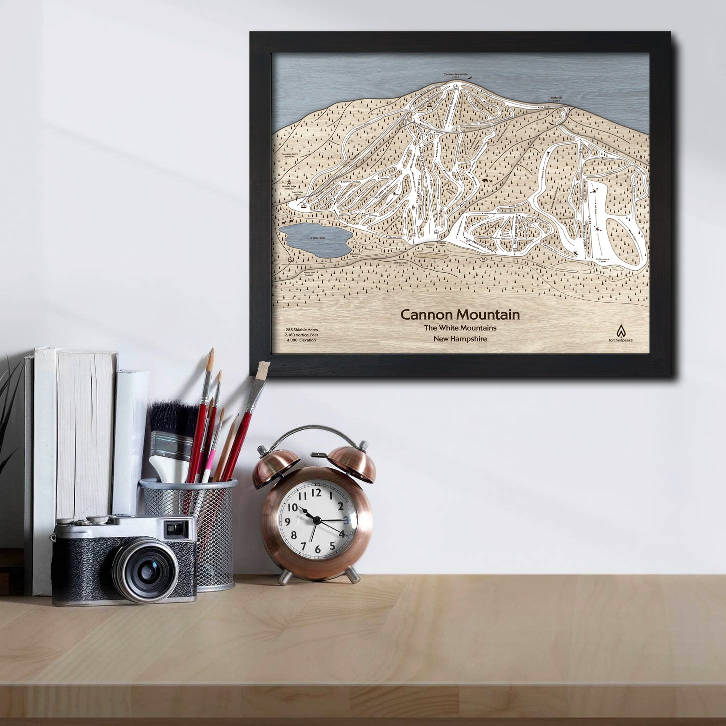 Cannon Mountain NH Ski Trail Map | 3D Laser-engraved Mountain Art | Torched Peaks