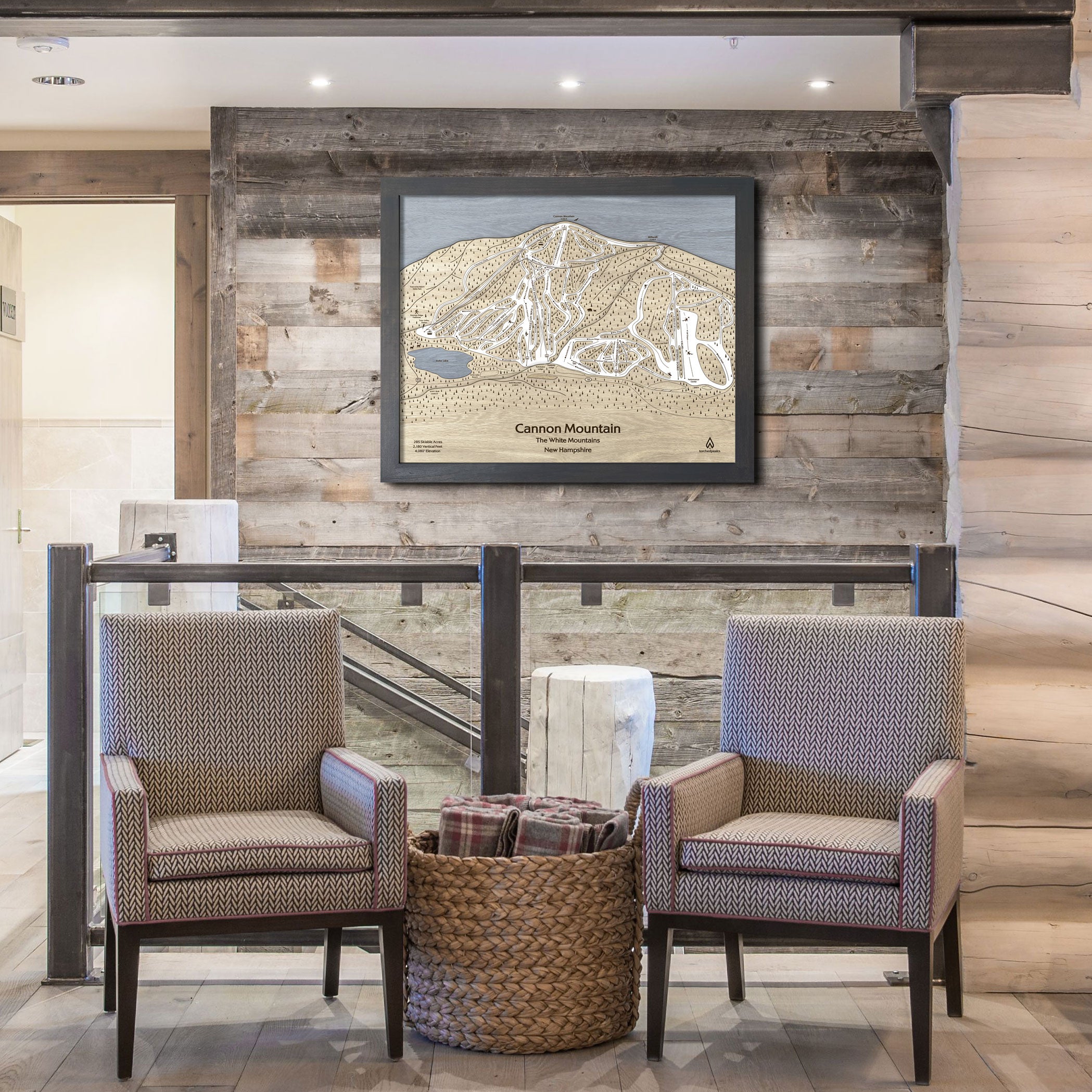 Cannon Mountain NH Ski Trail Map | 3D Laser-engraved Mountain Art | Torched Peaks