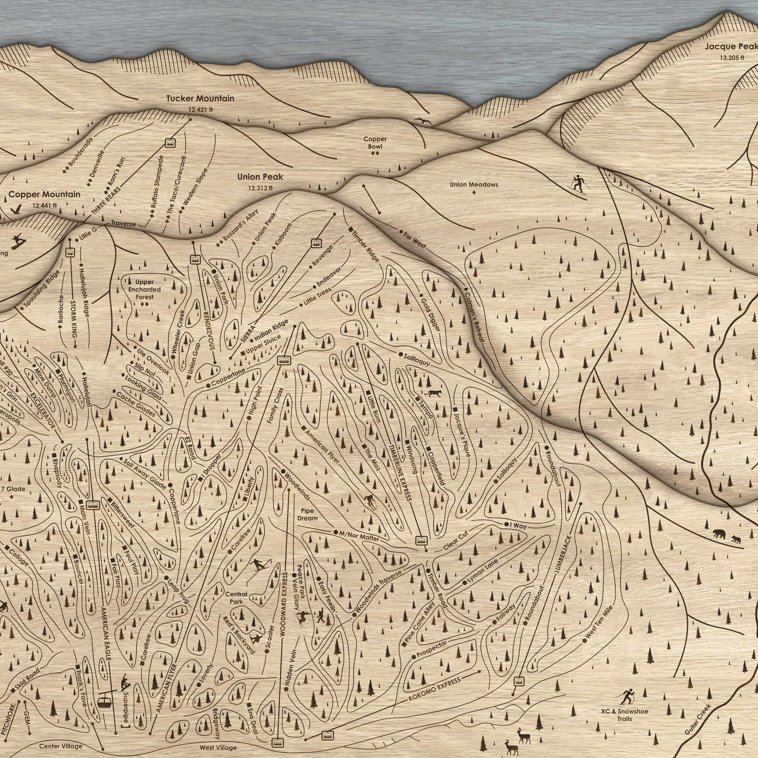 Copper Mountain Colorado Ski Resort Map | 3D Wood Mountain Art, Laser-engraved