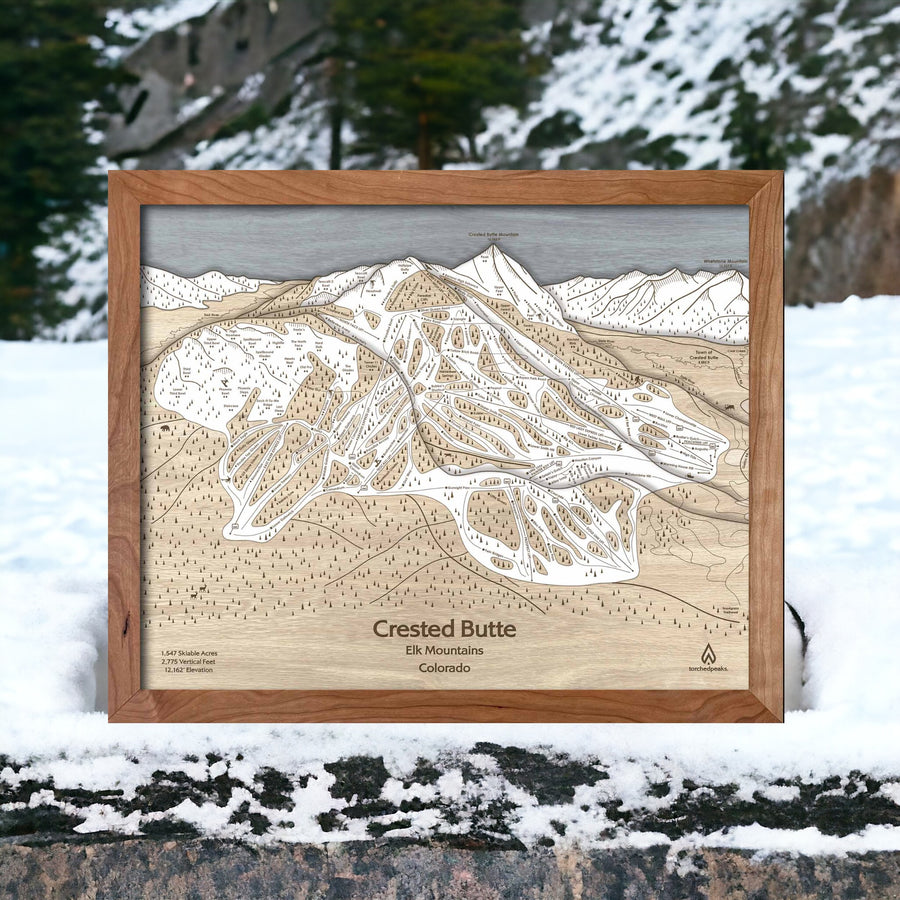 Crested Butte CO Ski Trail Map | 3D Wood Mountain Art,  Artist: Shawn Orecchio, Former Professional Snowboarder