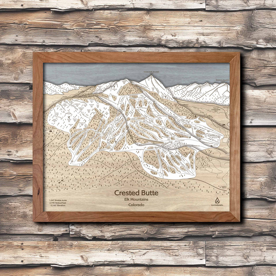 Crested Butte CO Ski Trail Map | 3D Wood Mountain Art Poster, Rambo Ski Trail - America's Steepest Ski Run.