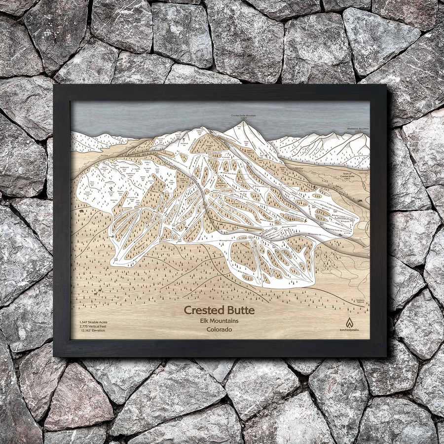 Crested Butte CO Ski Trail Map | 3D Wood Mountain Art Poster