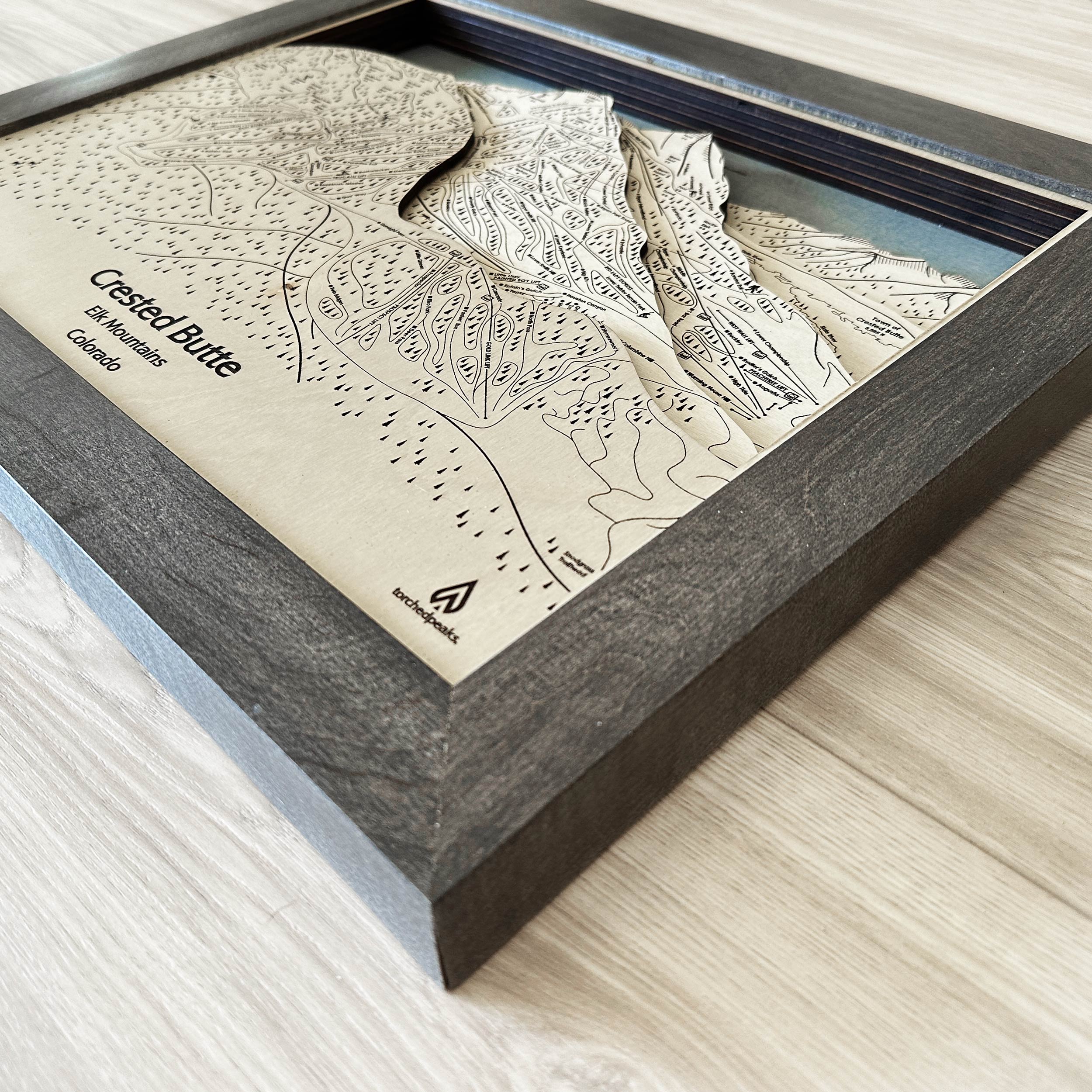 Crested Butte Ski Trail Map | 3D Layered Mountain Art, Framed Wall Art