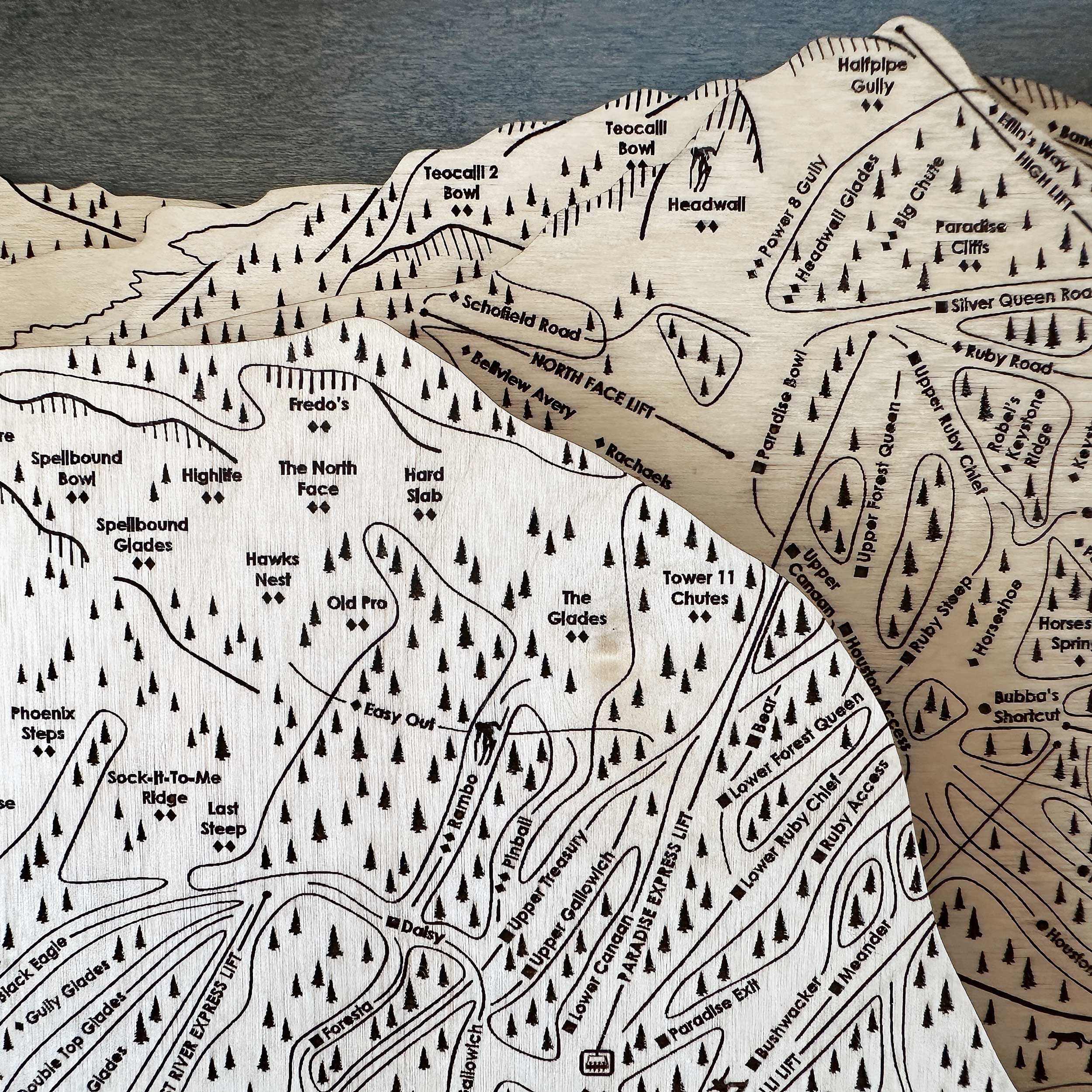 Crested Butte Ski Trail Map | 3D Layered Mountain Art, Laser Engraved