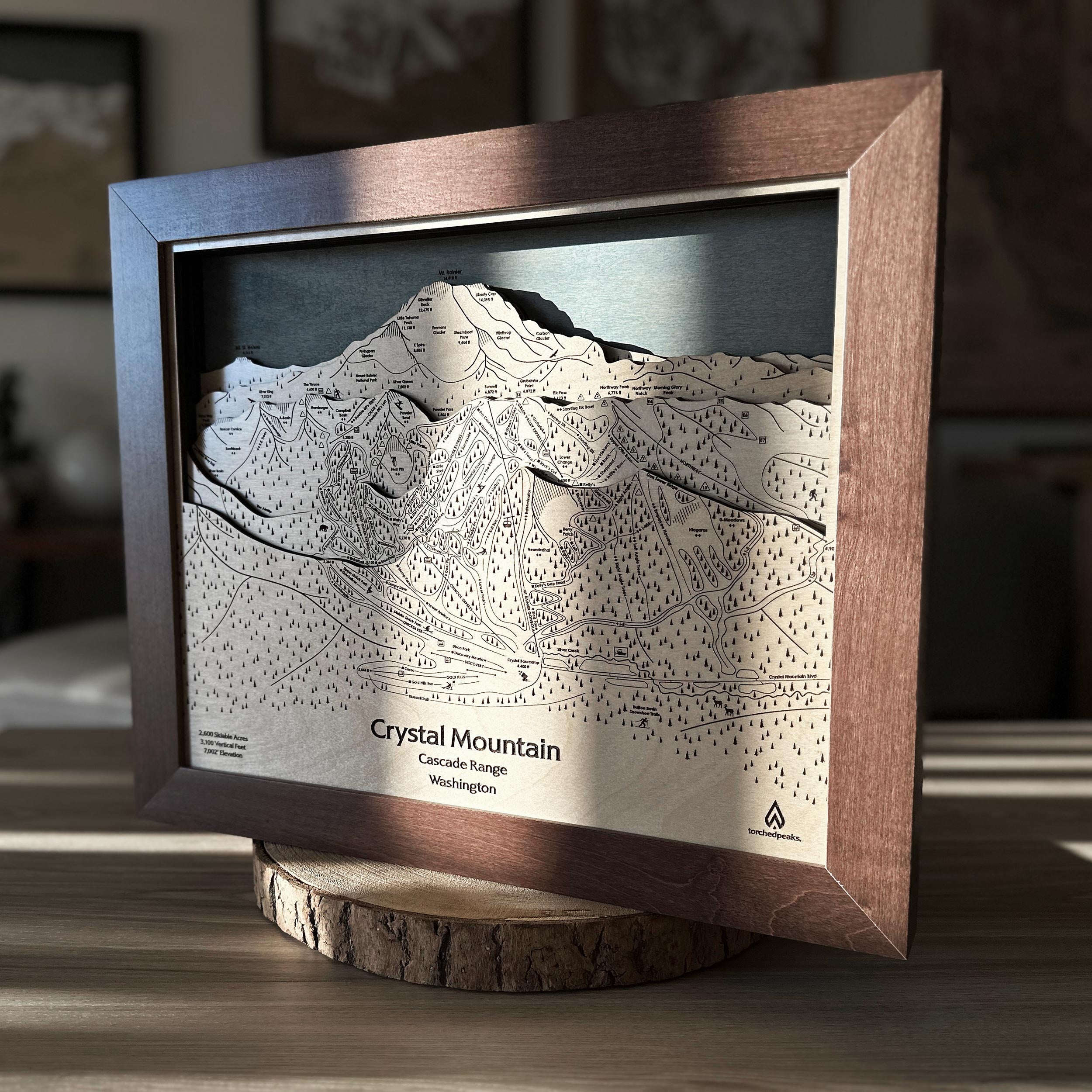 Crystal Mountain WA Ski Trail Map | 3D Wood Mountain Art
