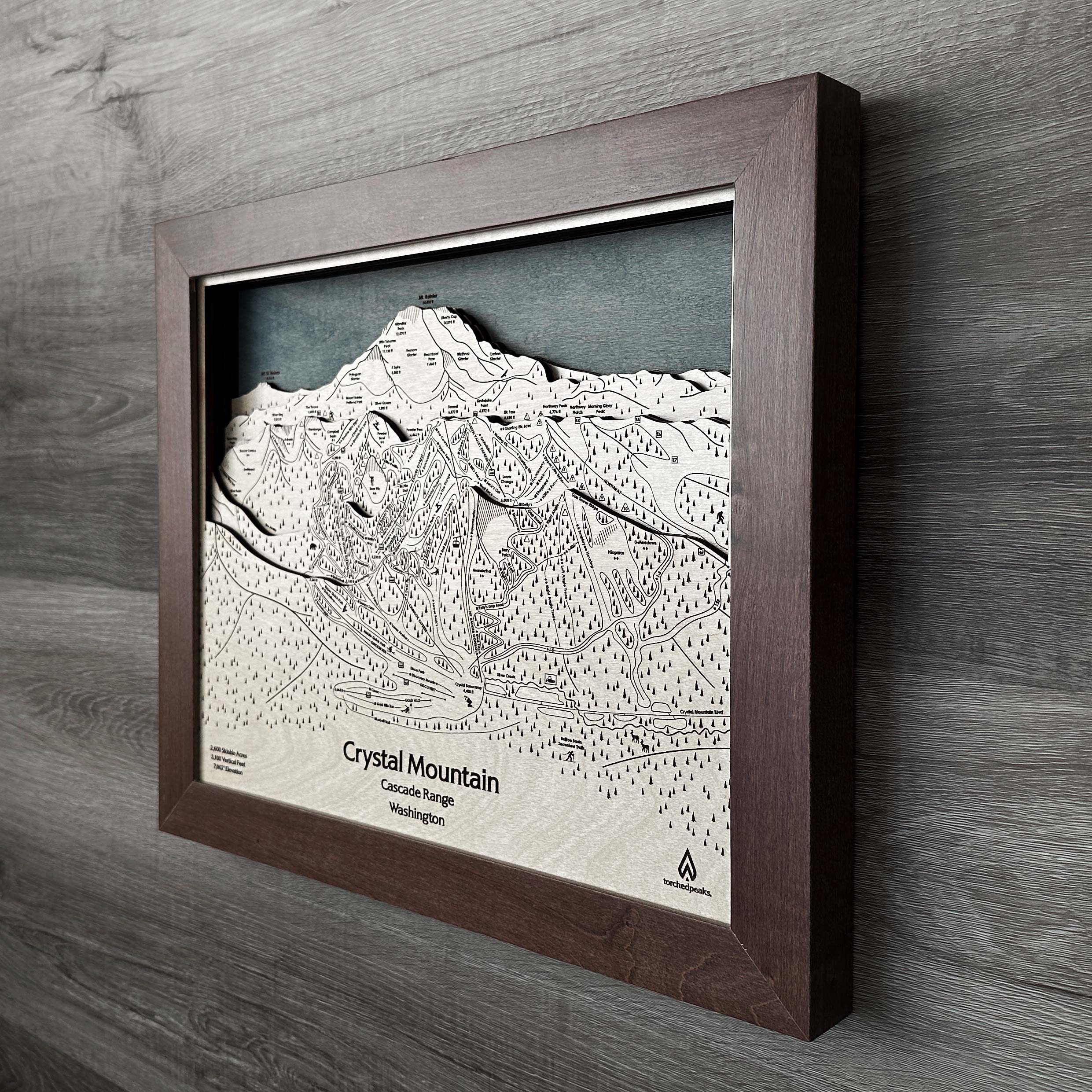 Crystal Mountain WA Ski Trail Map | 3D Wood Mountain Art, Wall Art