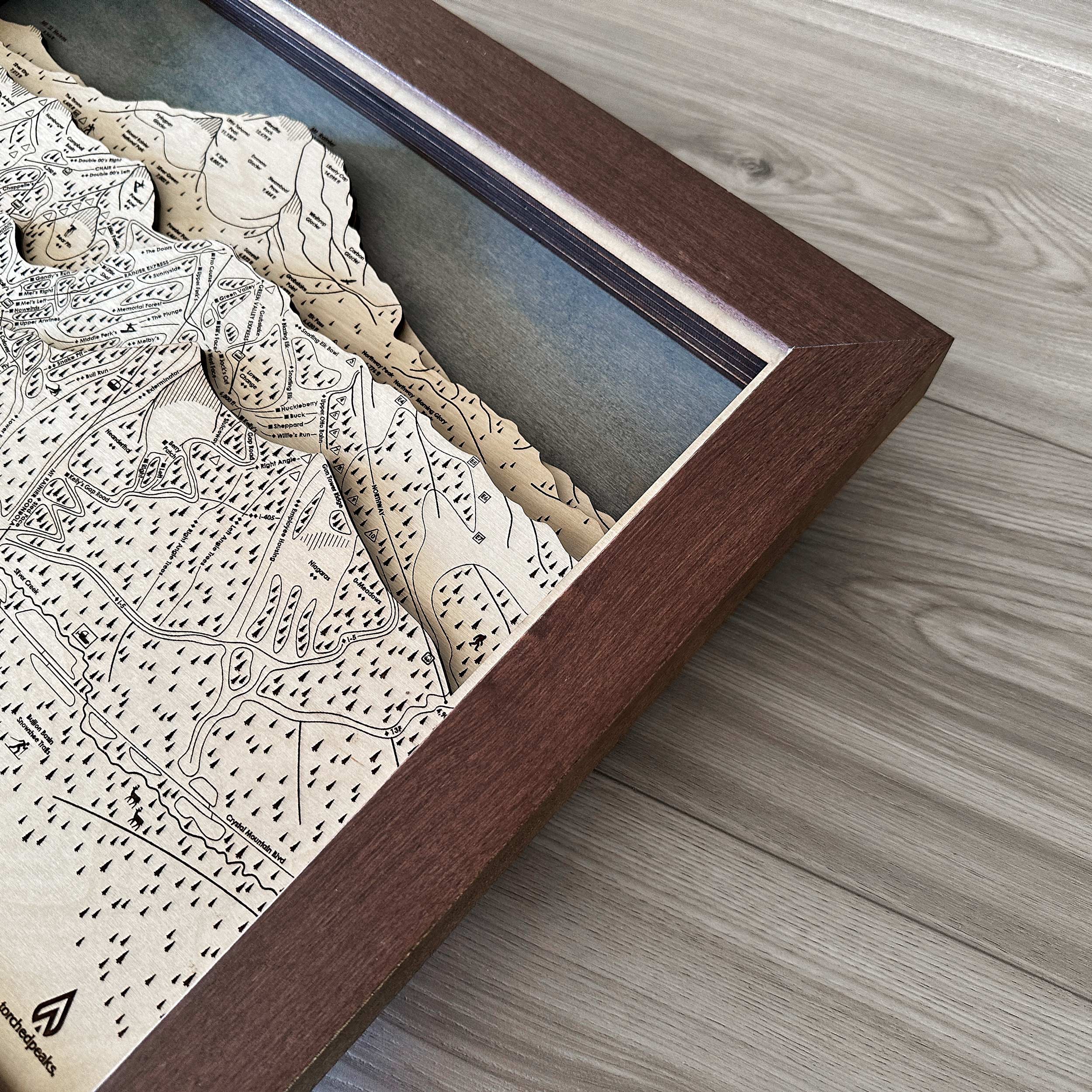 Crystal Mountain WA Ski Trail Map | 3D Wood Mountain Art, Framed
