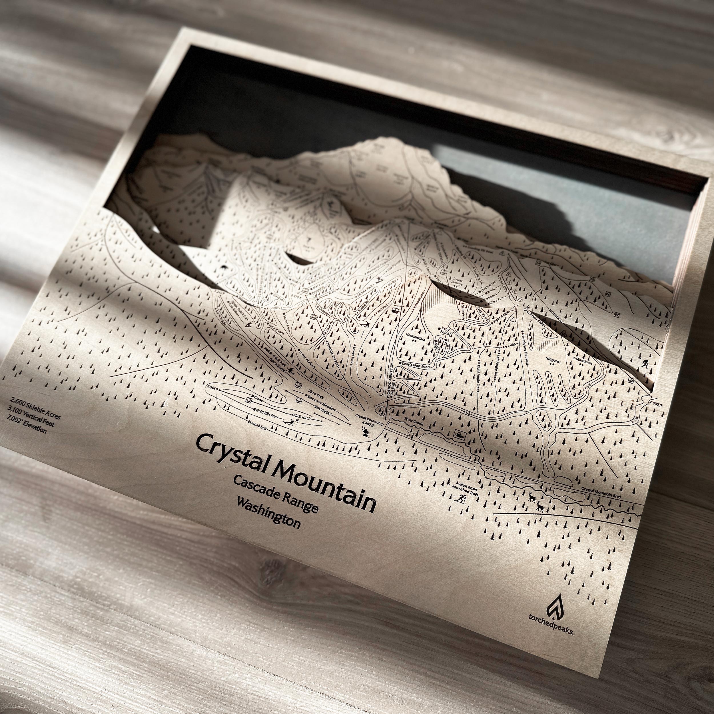 Crystal Mountain WA Ski Trail Map | 3D Wood Mountain Art, Gifts for Skiers