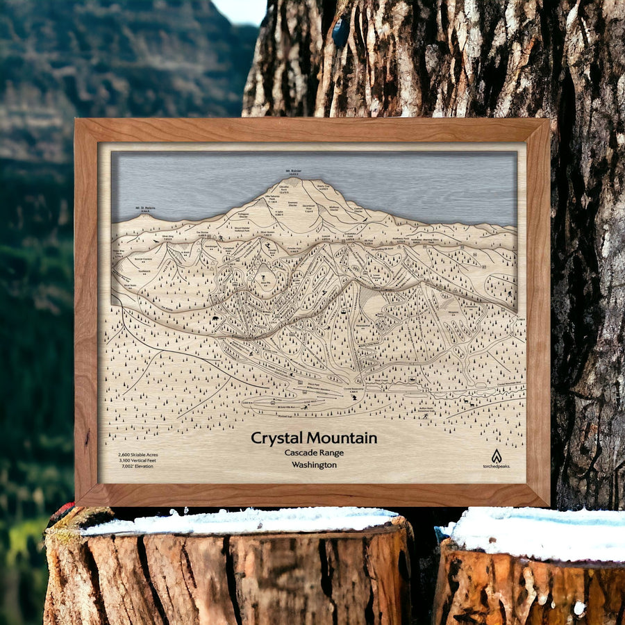 Unique Gifts for Snowboarders: Wood Crystal Mountain Washington Map, Mt Ranier