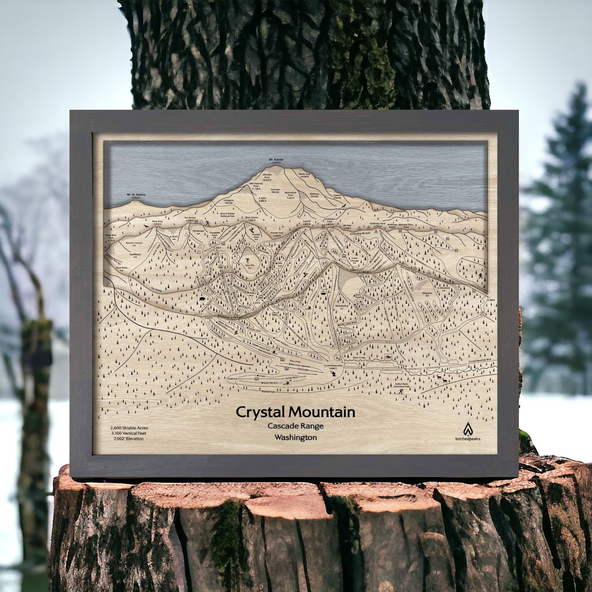 Crystal Mountain Handcrafted Wood Map Art