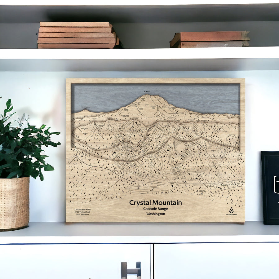 Office Decor for Skiers: Crystal Mountain WA wooden ski map