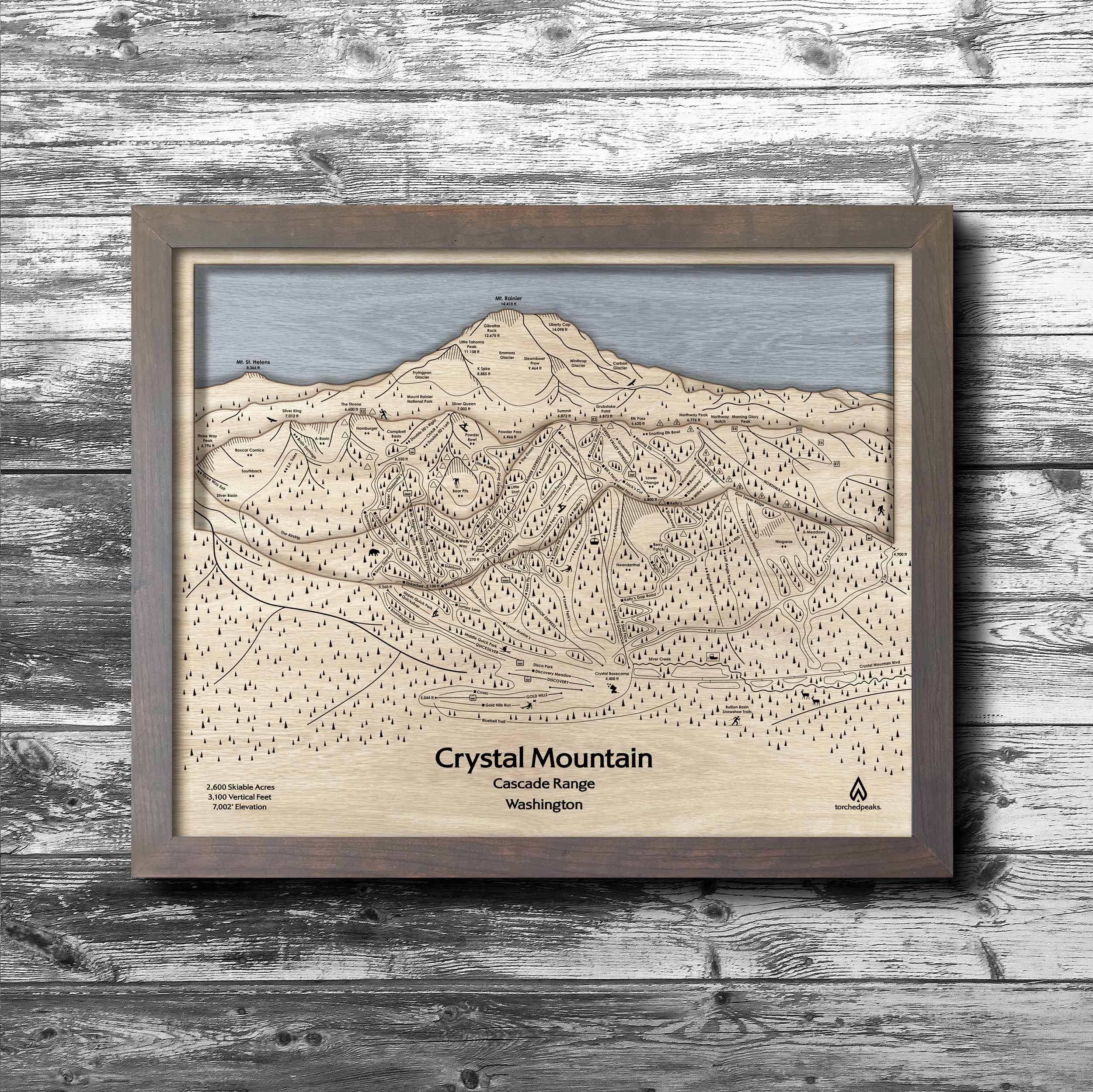 Crystal Mountain WA Ski Trail Map | 3D Wood Mountain Art