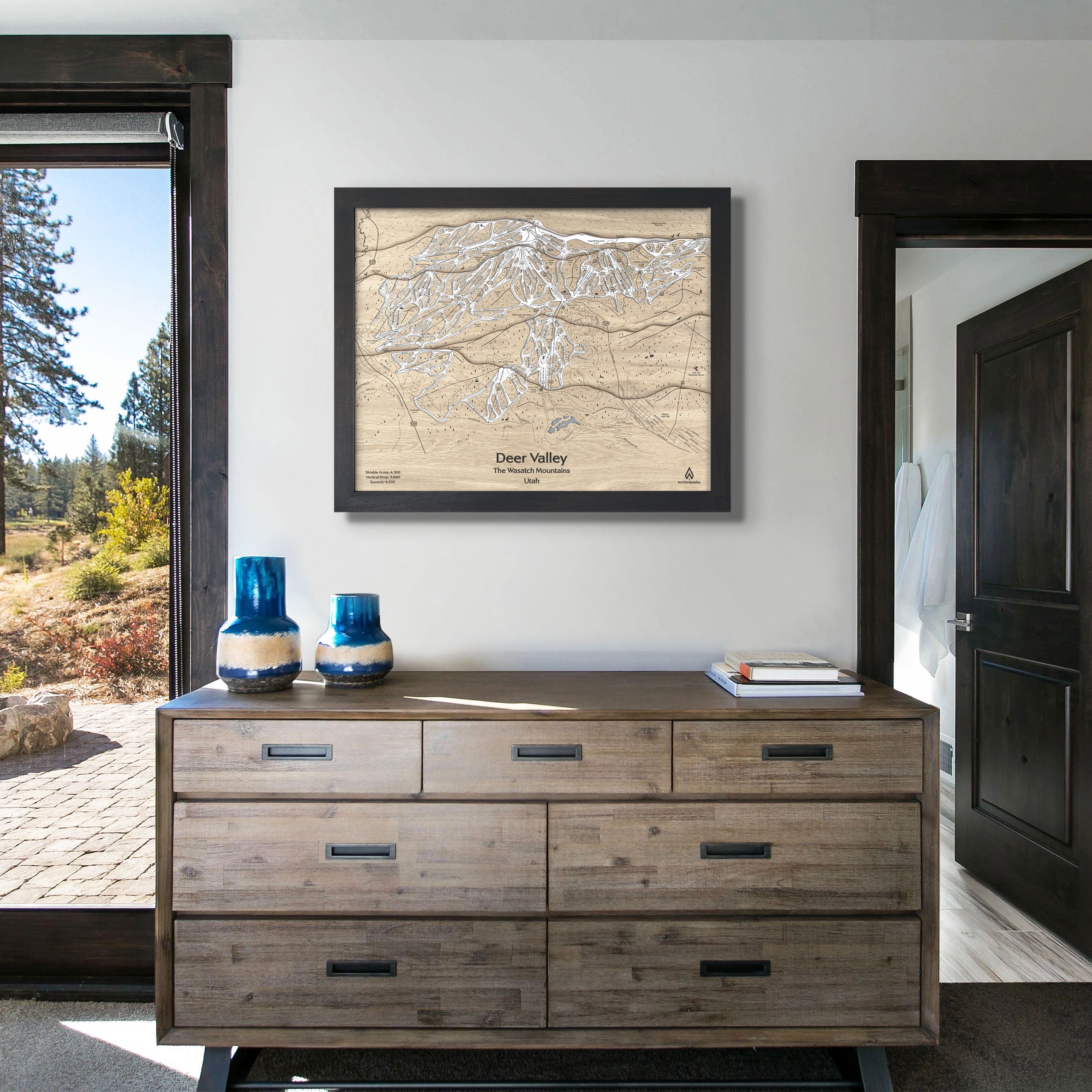 Wooden Ski Resort Art of Deer Valley Ski Resort staged in a bedroom