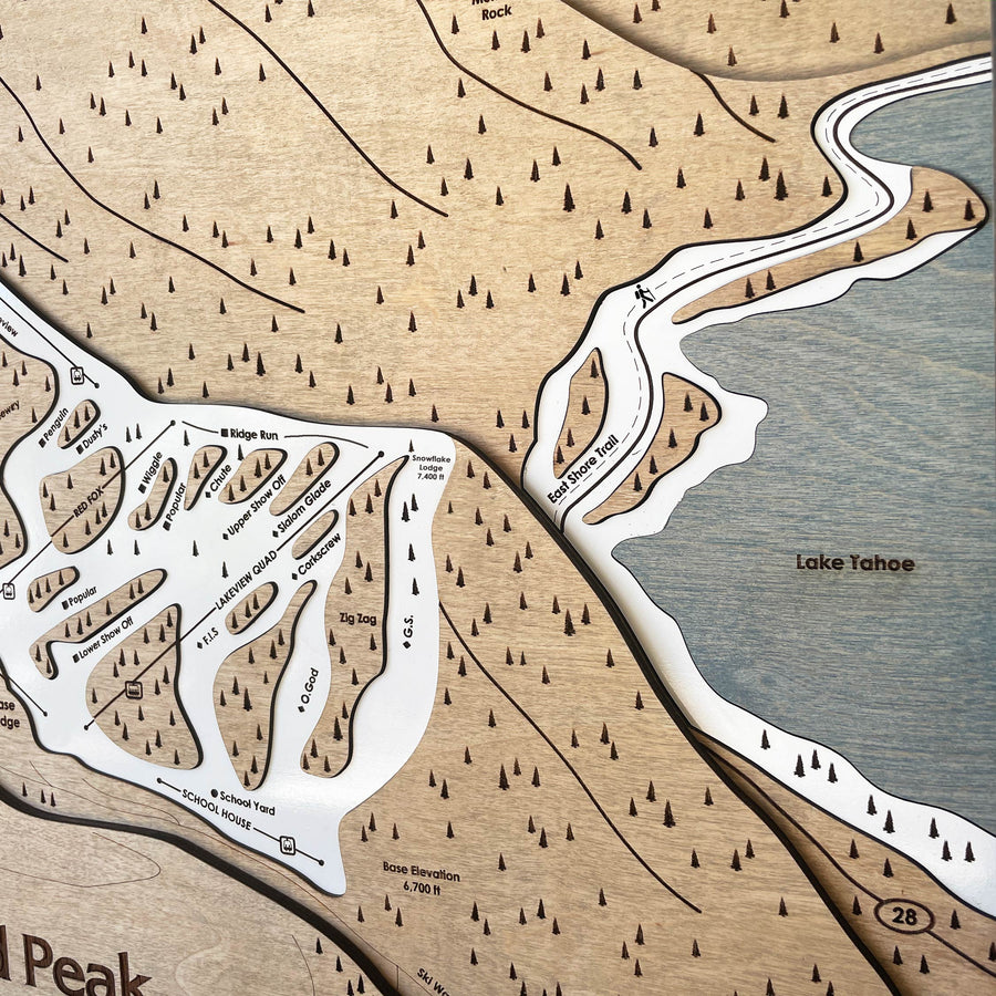 Diamond Peak Ski Resort Map, Engraved in Wood, Skiing Wall Art