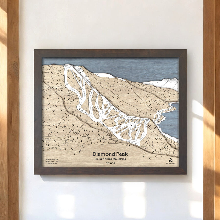 Diamond Peak Map, Wooden Ski Slope Map, Diamond Peak NV 