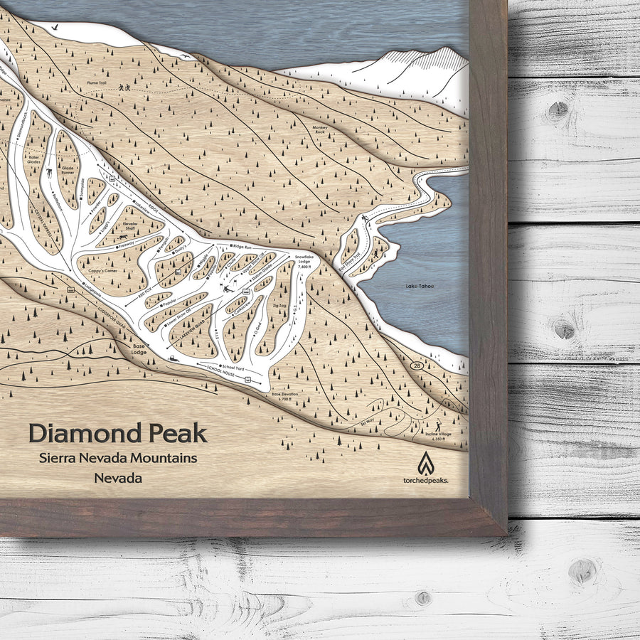 Diamond Peak Wood Framed Map, Ski Cabin Art