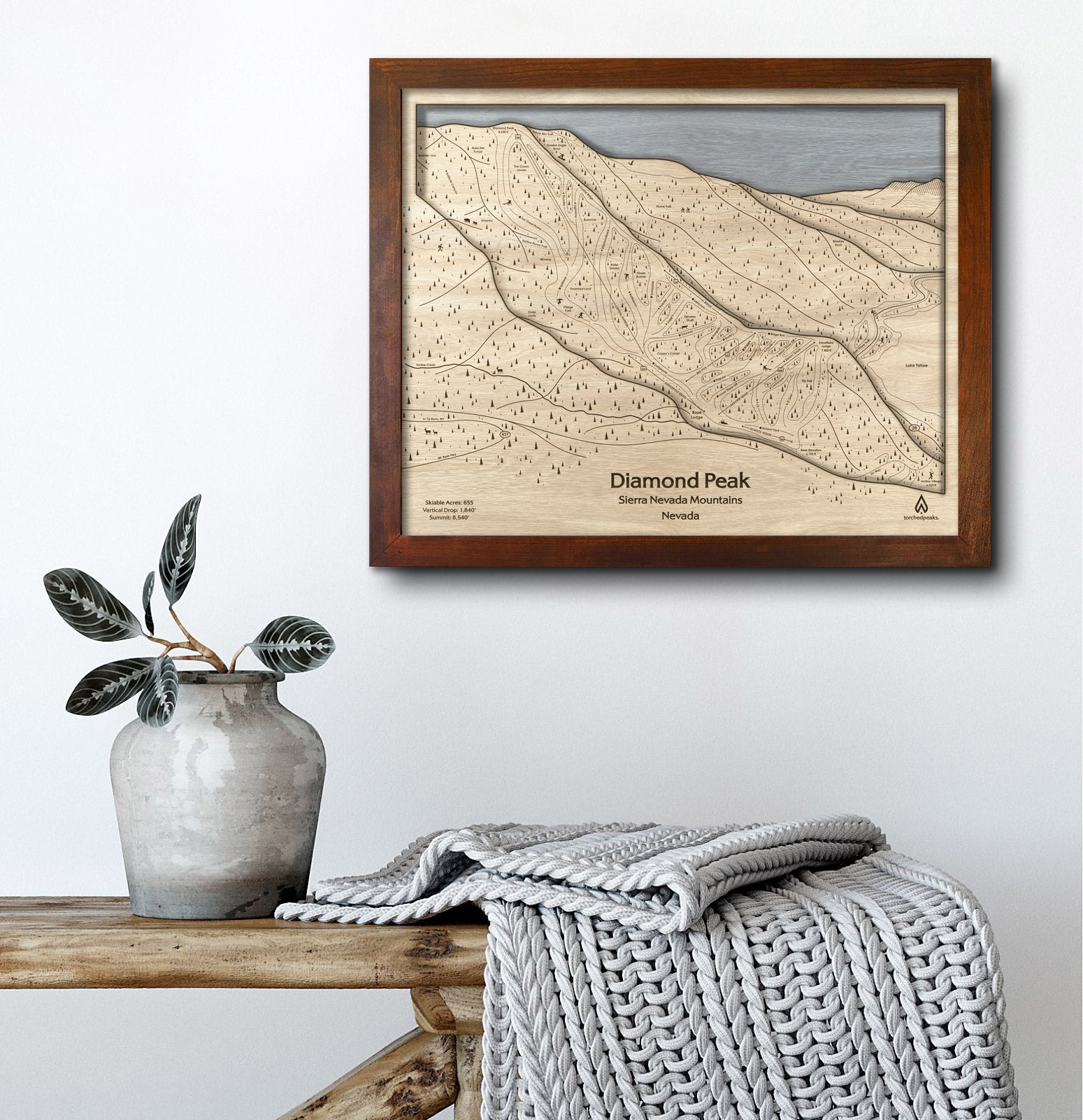 Diamond Peak NV Ski Trail Map, Slopes Mountain Art