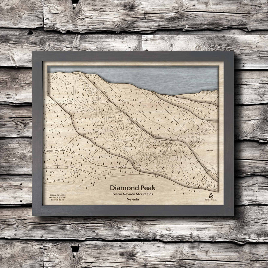 Diamond Peak NV Ski Trail Map, 3D Wood Map of Diamond Peak near Lake Tahoe