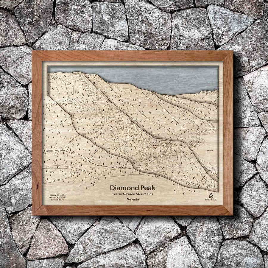 Diamond Peak NV Ski Trail Map, Wood Carved Map