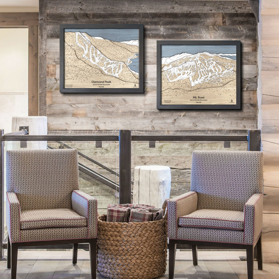 Diamond Peak Map, Lake Tahoe Ski Resort Maps, Wooden Mountain Art