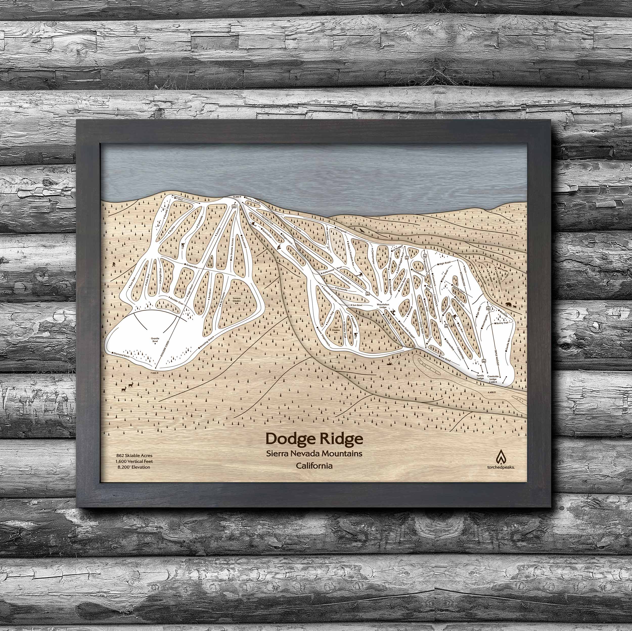 Dodge Ridge, CA Ski Trail Map Art | Gift for Skiers & Snowboarders