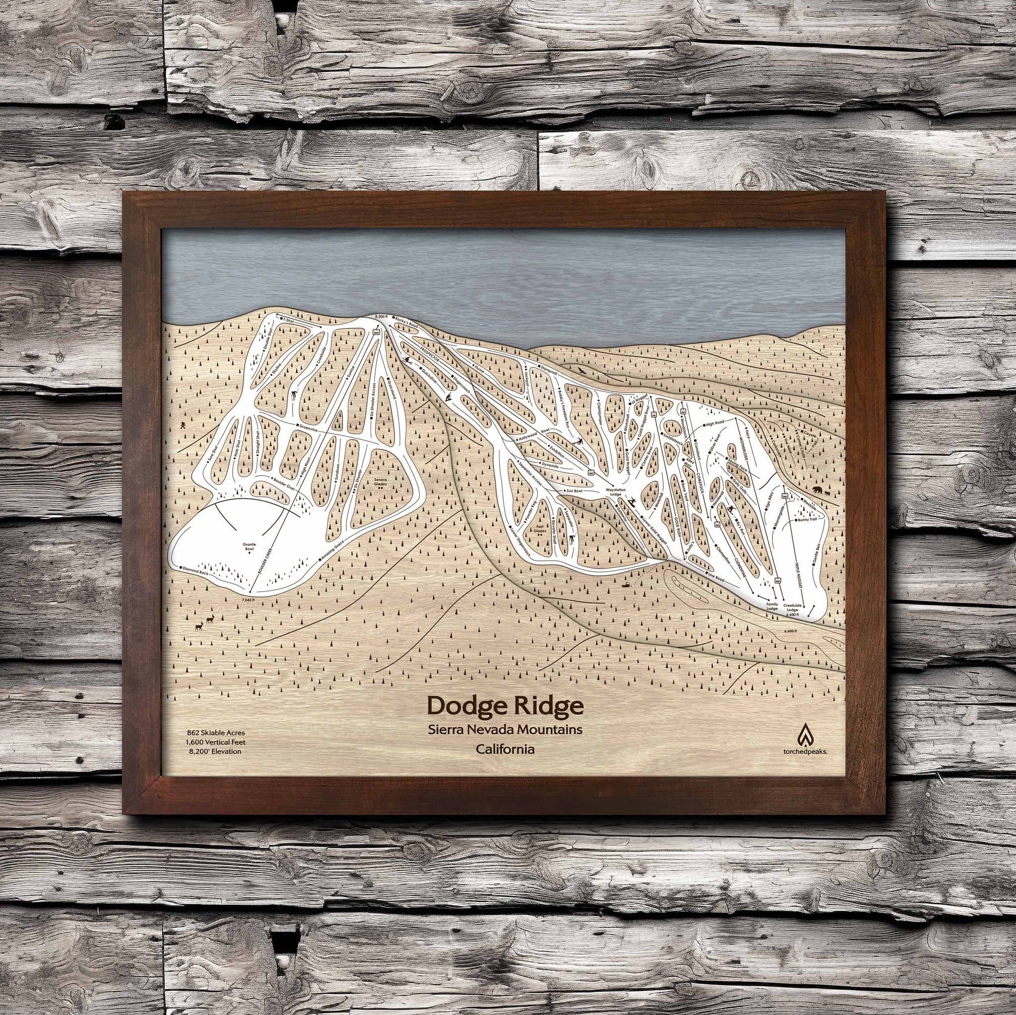Dodge Ridge, CA Ski Trail Map Art | Gift for Skiers & Snowboarders