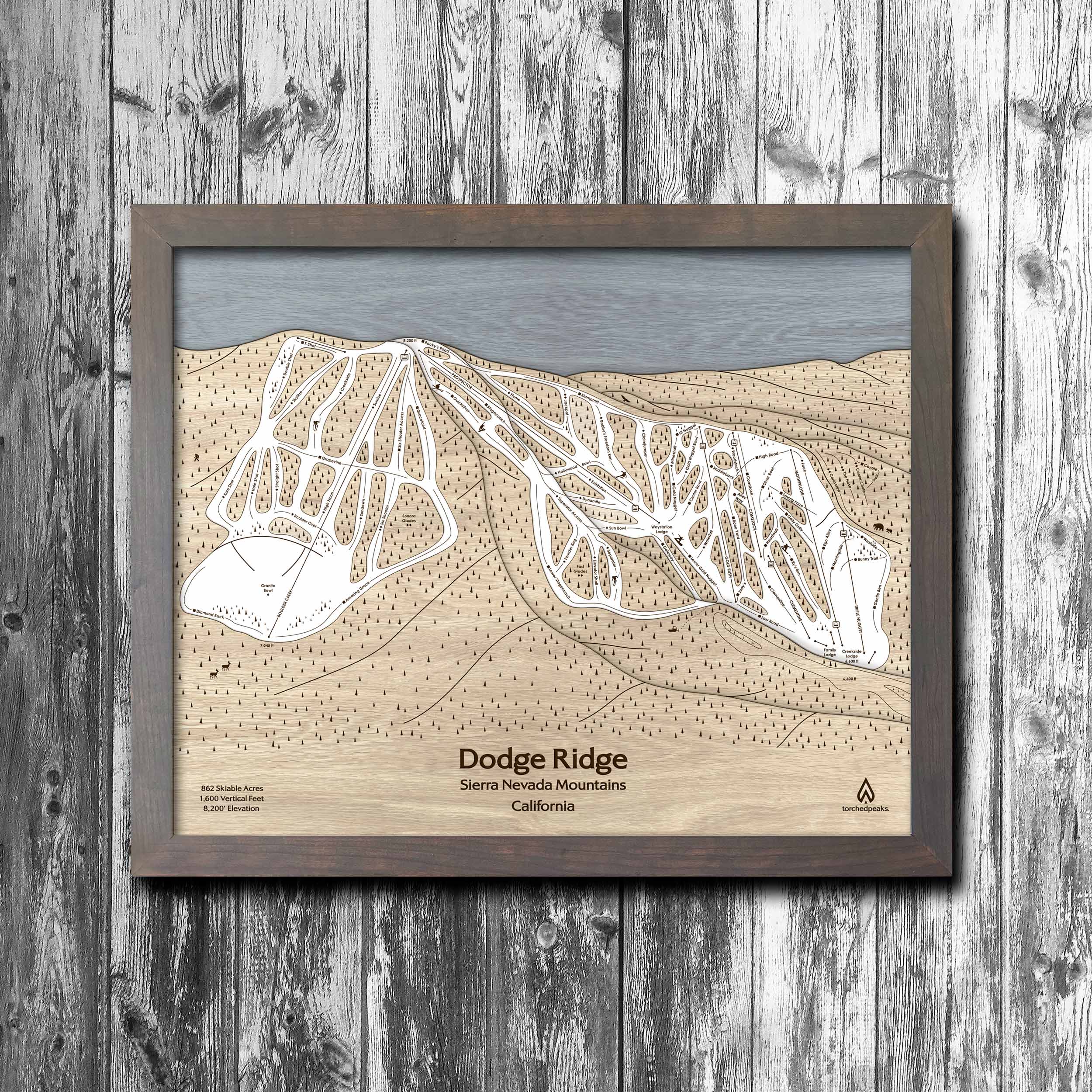 Dodge Ridge, CA Ski Trail Map Art | Gift for Skiers & Snowboarders