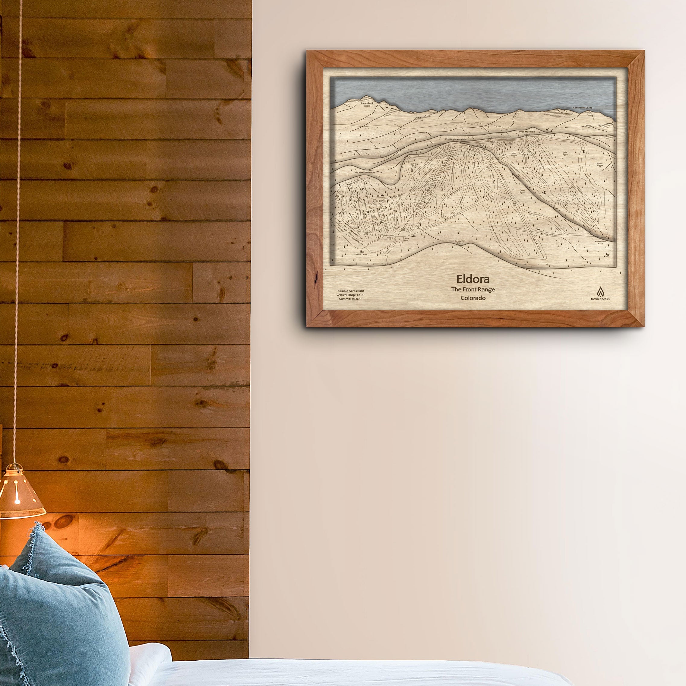 Eldora Mountain Wooden Ski Trail Map Art, Ski Cabin Decor