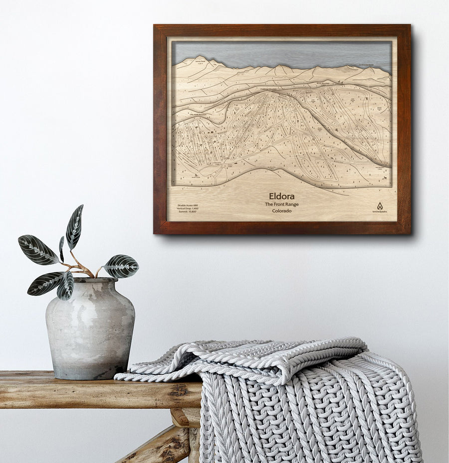 Eldora Mountain Wooden Ski Trail Map Art, Framed Wall Art