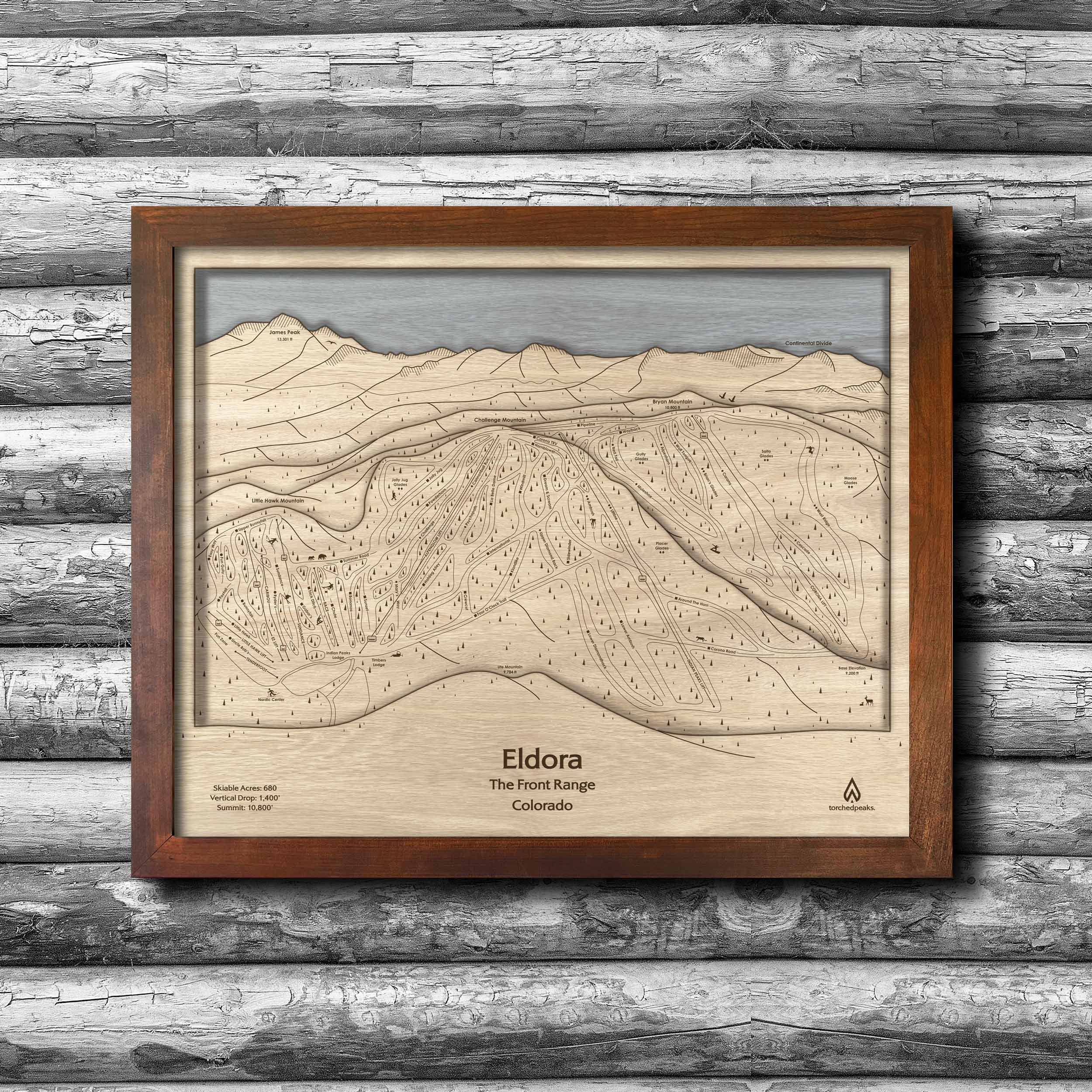 Eldora Mountain Wooden Ski Trail Map Art, Cabin Decor 