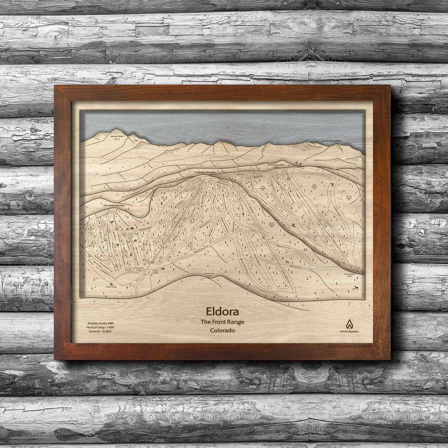 Eldora Mountain Wooden Ski Trail Map Art, Cabin Decor 