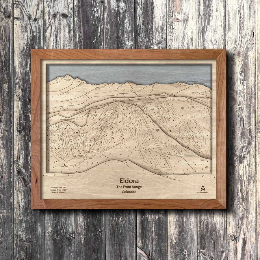 Eldora Mountain Wooden Ski Trail Map Art, Colorado Ski Trails