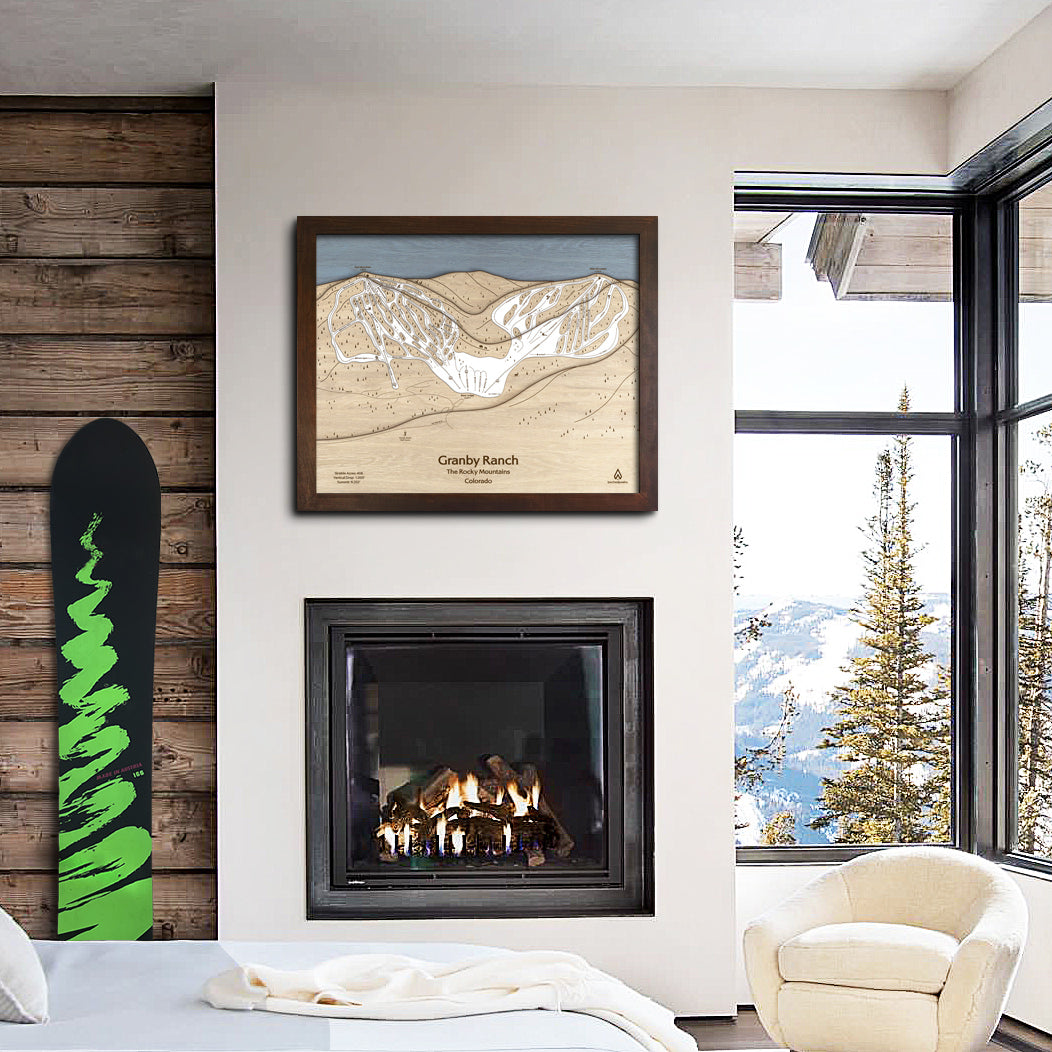 Granby Ranch Colorado Ski Resort Map, Laser-engraved skiing decor