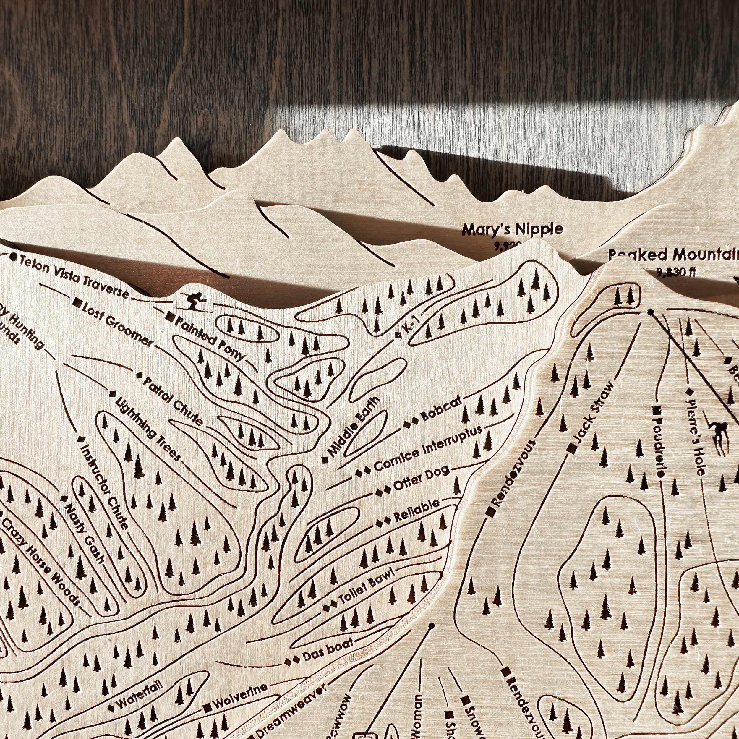 Grand Targhee WY Ski Trail Map | 3D Laser-engraved Wall Map, Ski Cabin Decor