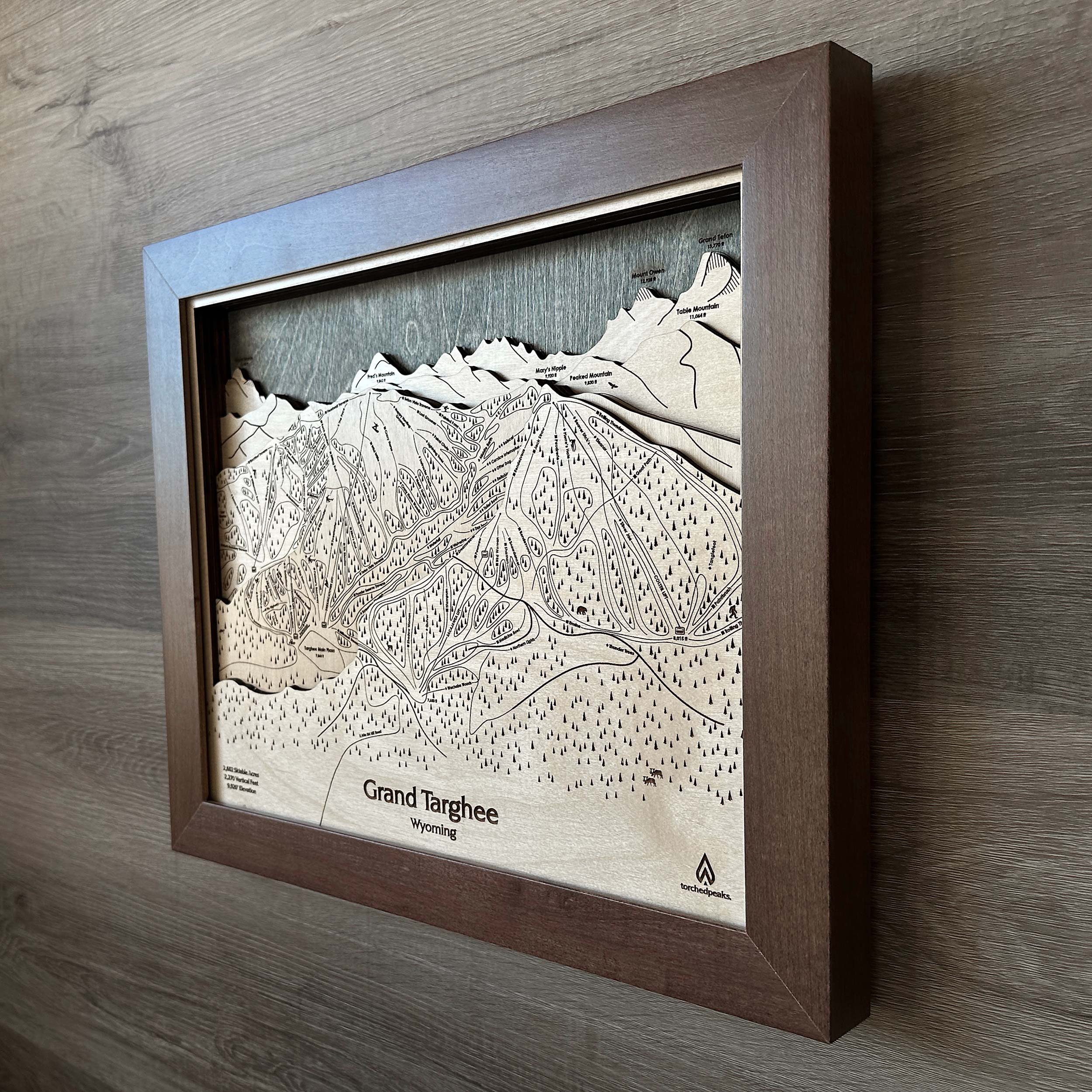 Grand Targhee WY Ski Trail Map | 3D Laser-engraved Wall Map