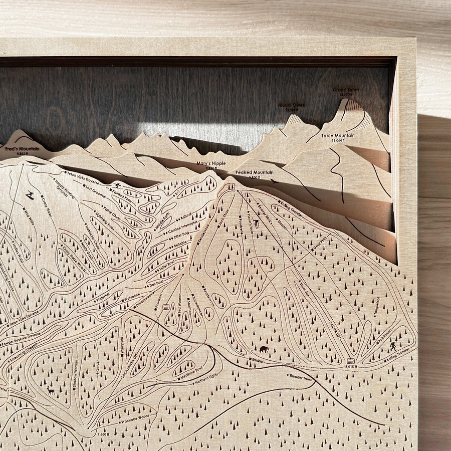 Grand Targhee WY Ski Trail Map | 3D Laser-engraved Wall Map