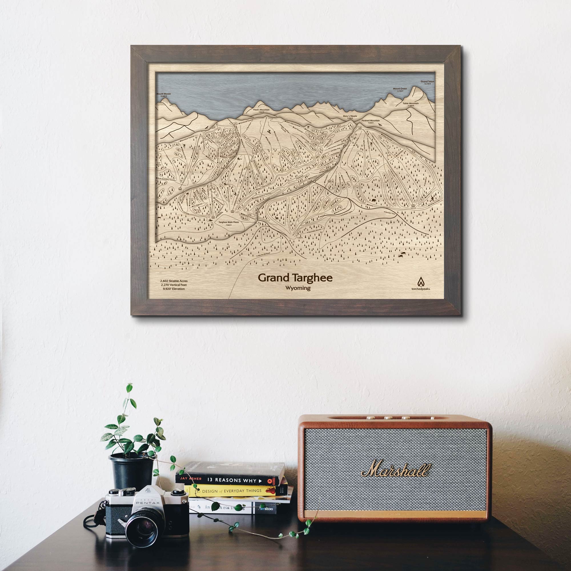 Grand Targhee WY Ski Trail Map | 3D Laser-engraved Wall Map