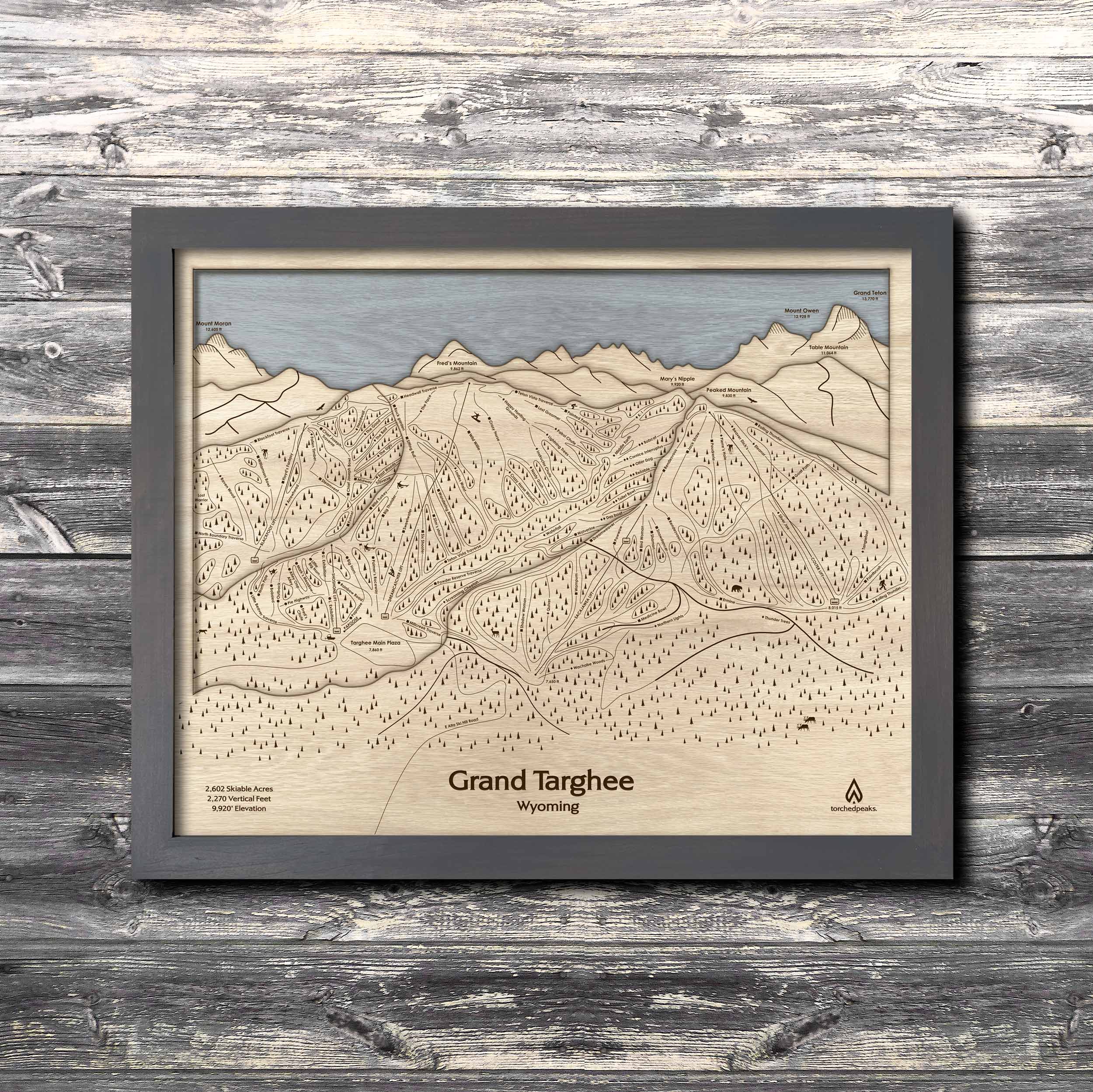 Grand Targhee WY Ski Trail Map | 3D Laser-engraved Wall Map