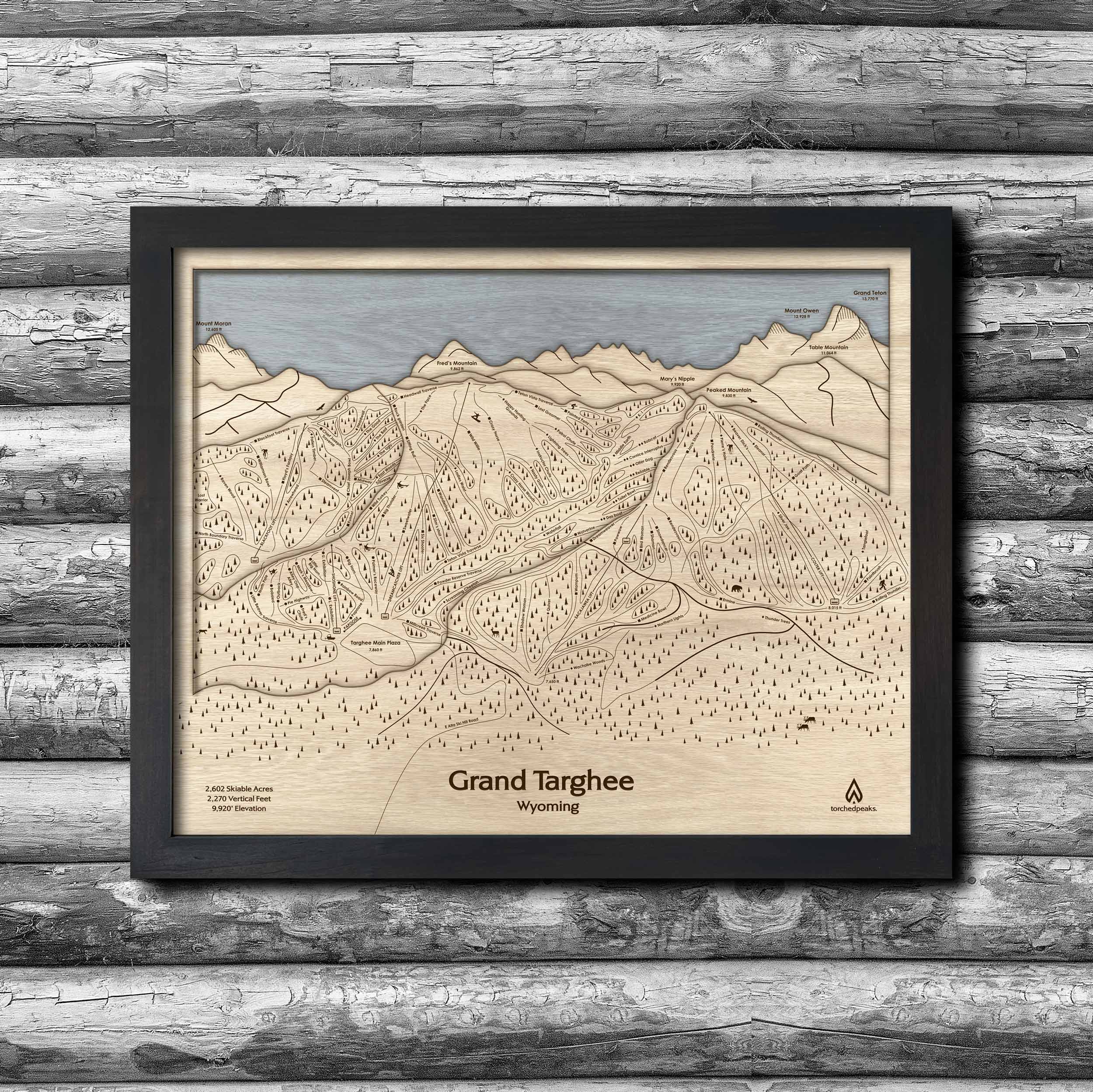 Grand Targhee WY Ski Trail Map | 3D Laser-engraved Wall Map