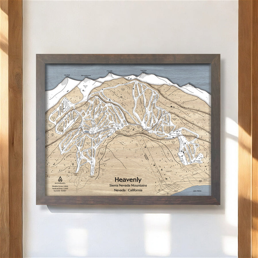 Heavenly Map, Ski Resort Map, California, Lake Tahoe, Skiing Gift, Mountain Art