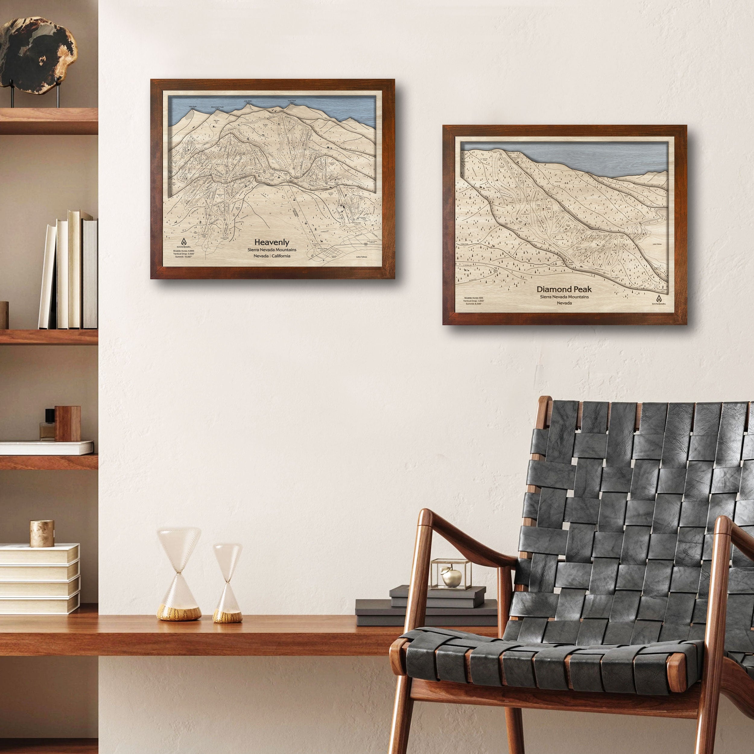 Heavenly Lake Tahoe Wooden Ski Map, 3D Wood Lake Tahoe Ski Maps, Framed Skiing Wall Art